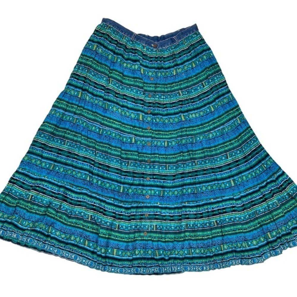Women's Blue and Green Patterned Skirt